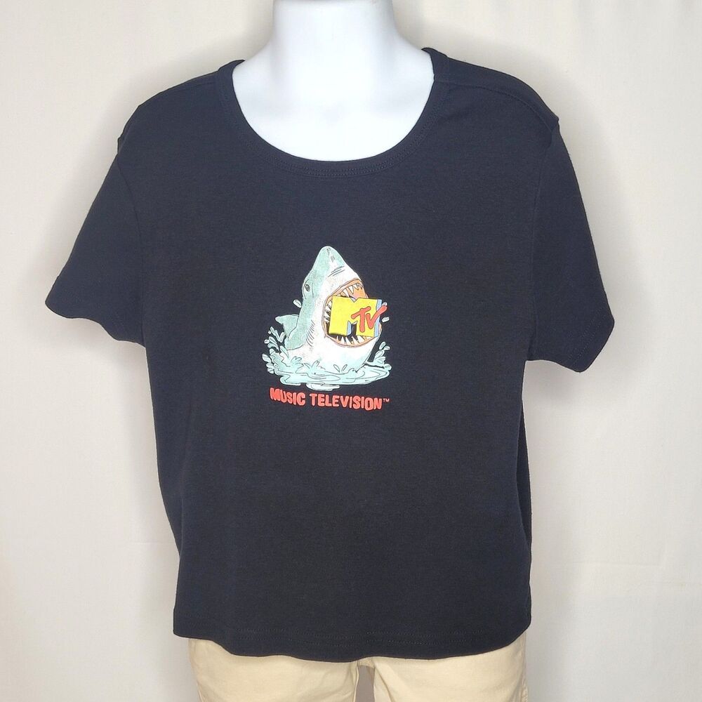 MTV Kids Black Shark Graphic Tee Shirt Size Medium